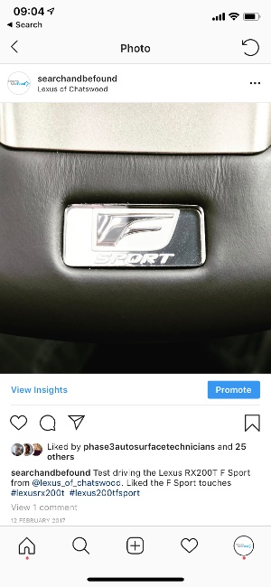 Instagram post about car feature - Lexus